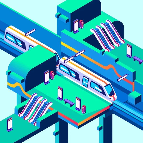 Metropolitana stazione ferroviaria vettore isometrico illustrazione — Vettoriale Stock