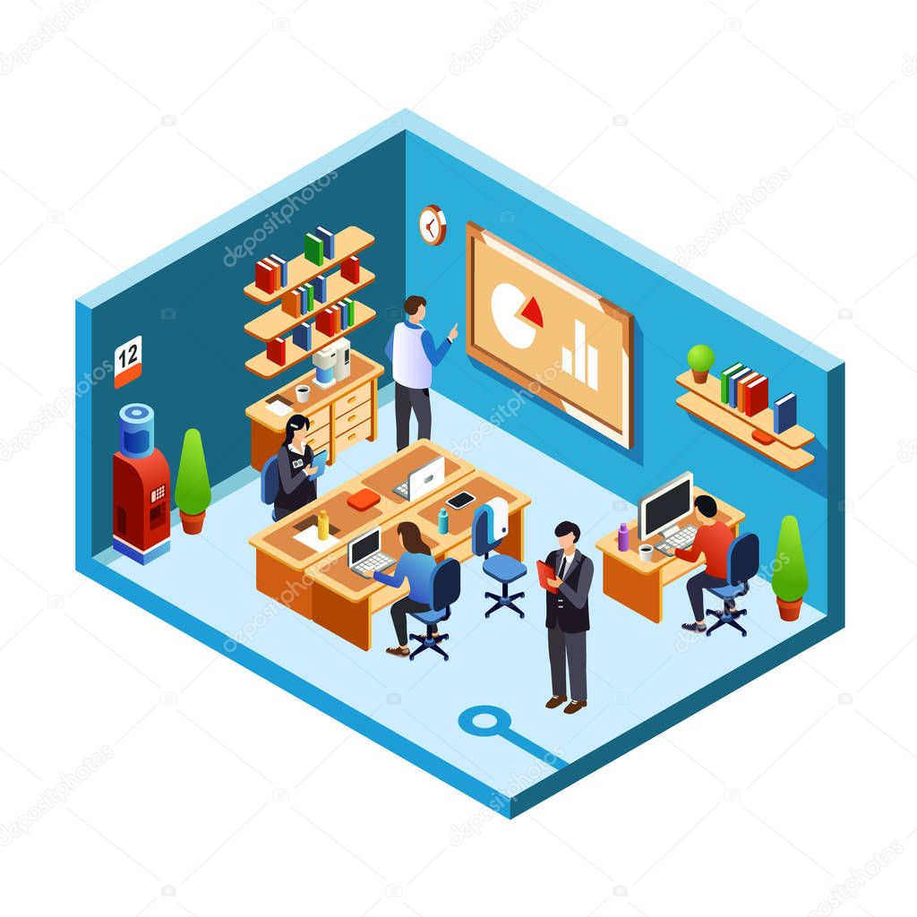 Vector isometric office room, coworking