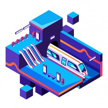 Metro tren istasyonu kesit illüstrasyon vektör
