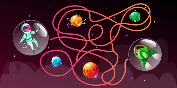 Vektor tecknad kosmiska labyrint utbildning spel — Stock vektor