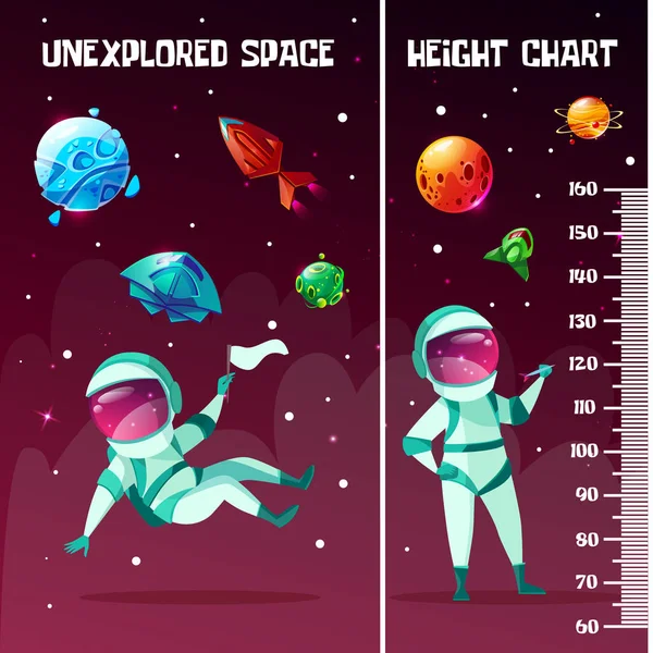 Vector höjd diagram, vägg mätaren spaceman, kosmos — Stock vektor