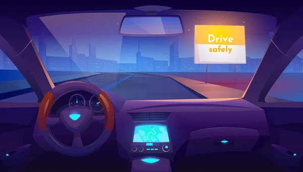Intérieur de voiture vide à l'intérieur avec GPS sur le tableau de bord — Image vectorielle