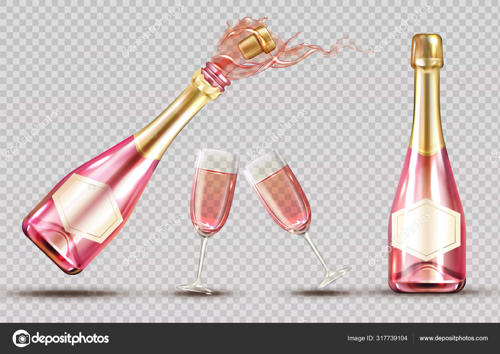 Download Pink Champagne Explosion Bottle And Wineglass Set Vector Image By C Vectorpouch Vector Stock 317739104