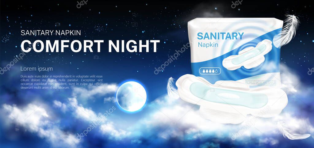 Sanitary napkins for night package mock up banner.