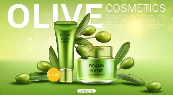 Oliven-Kosmetik-Tuben und Sahnegefäße Landing Page — Stockvektor