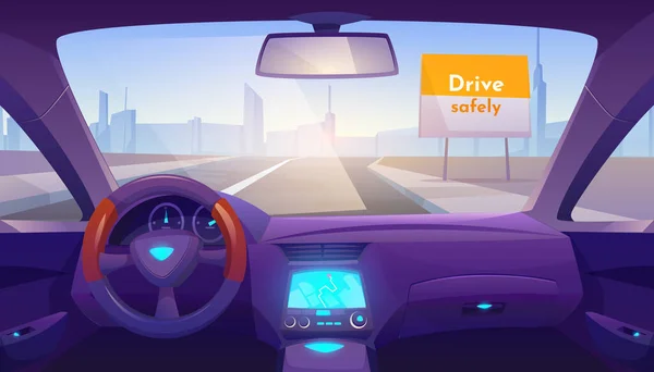 Intérieur de voiture vide à l'intérieur avec GPS sur le tableau de bord — Image vectorielle