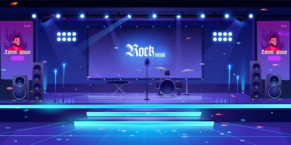Escenario con instrumentos y equipos de música rock — Vector de stock