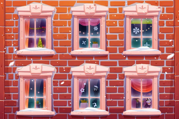 Okna z dekoracją świąteczną i noworoczną — Wektor stockowy