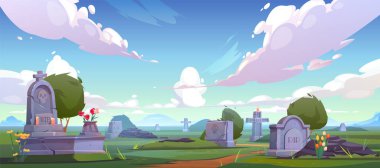 Mezarlık, mezar taşlı ve çiçekli mezarlık.