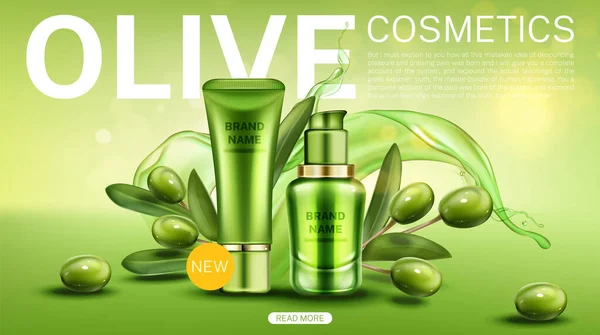Oliven-Kosmetikflaschen natürliche Schönheit Produktlinie — Stockvektor