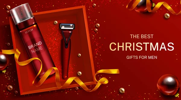 Hombres cosméticos Navidad regalo banner espuma afeitadora — Archivo Imágenes Vectoriales