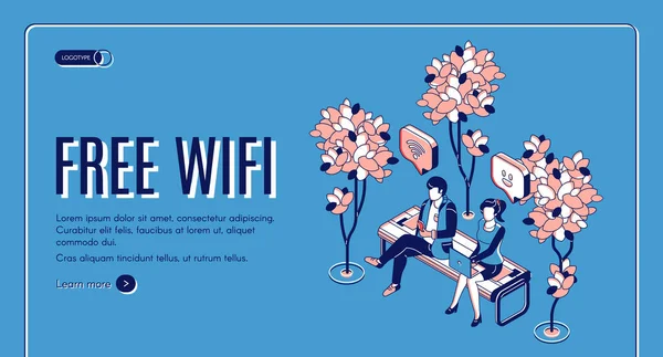 Безкоштовний Wi-Fi ізометрична посадкова сторінка бездротового Інтернету — стоковий вектор