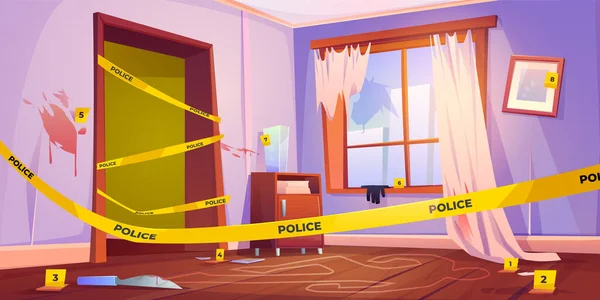 Scène de crime, lieu de meurtre avec ruban jaune — Image vectorielle