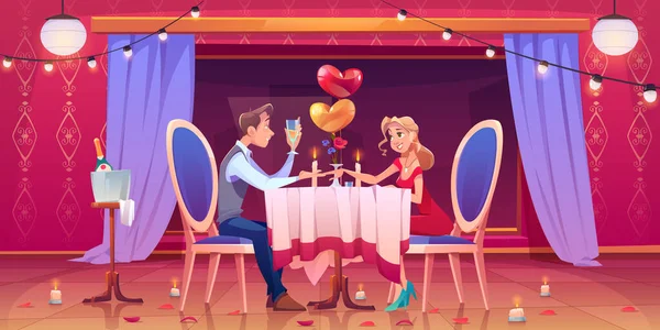 Hombre mujer pareja cena romántica en restaurante — Vector de stock