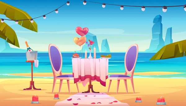 Table at sea beach served for romantic dating — Stock Vector