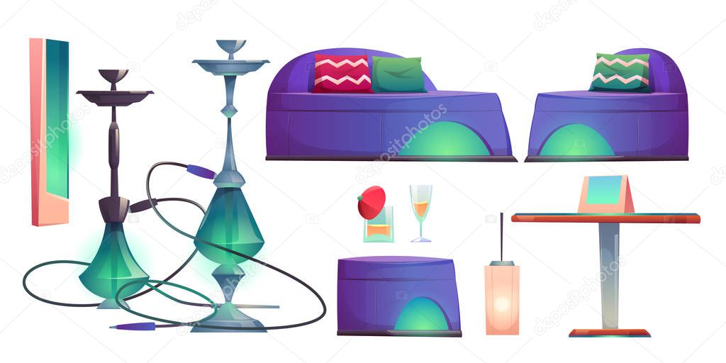 Shisha hookah bar set, cafe for smoking stuff