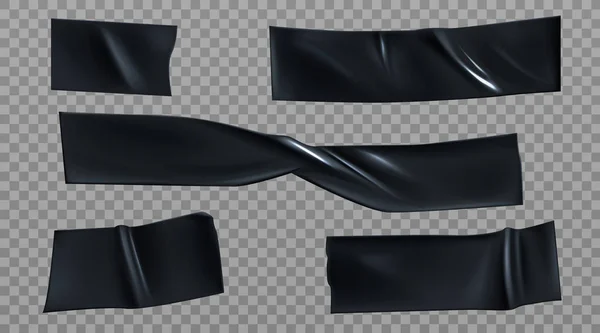 Piezas de cinta adhesiva de conducto negro, juego de rayas aislantes — Vector de stock