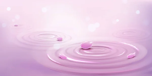 Círculos na água e pétalas de flor rosa, ondas — Vetor de Stock