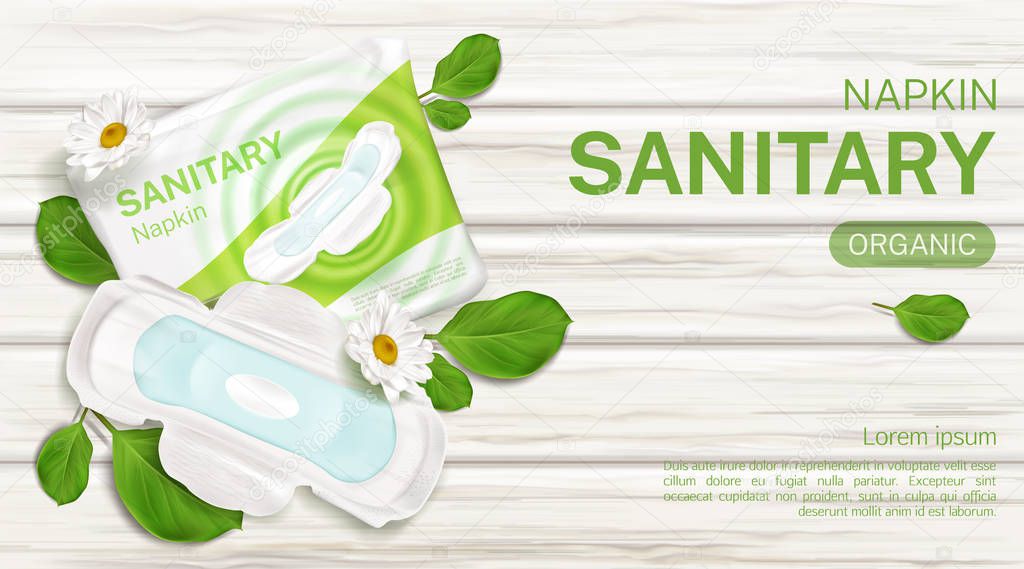 Sanitary napkins package chamomile flower mock up