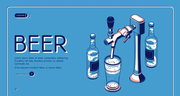 Bier zapfen isometrische Landing Page, Alkohol trinken — Stockvektor