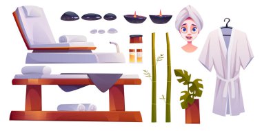 Beyaz arka planda izole edilmiş spa salonu malzemeleri