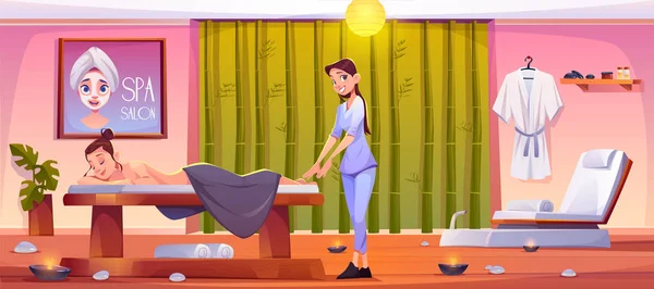 Femme dans le salon de spa appliquer massage procédure de beauté — Image vectorielle