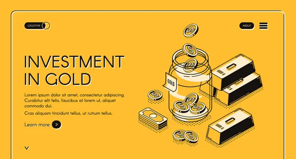 Beruházás arany izometrikus kezdőlapba, banner — Stock Vector