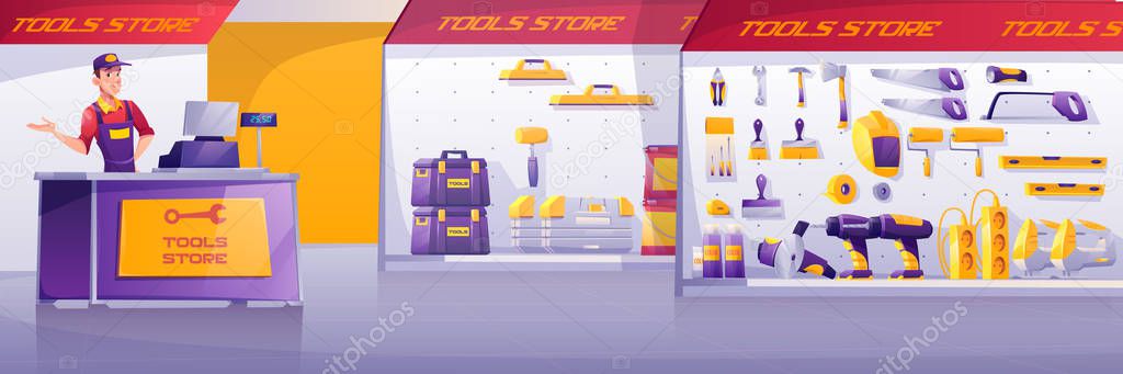 Tools store, hardware construction shop interior