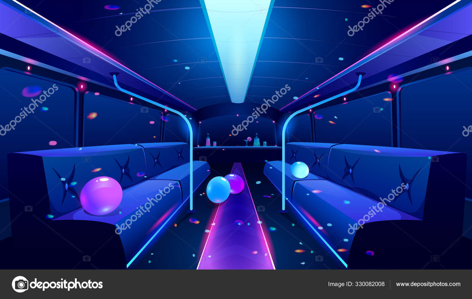 Interior del club nocturno vectorial en autobús de fiesta Vector de stock  #330082008 de ©vectorpouch, image size:1600x1014