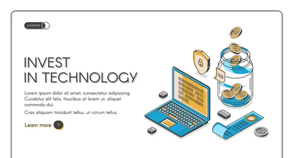 Invista em tecnologia isométrica landing page banner Vetores De Bancos De Imagens