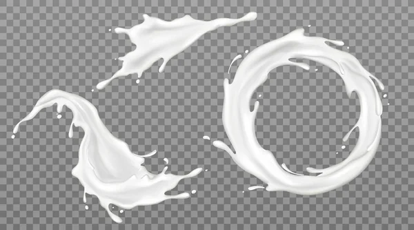 Conjunto de salpicos de leite, iogurte ou bebida láctea — Vetor de Stock