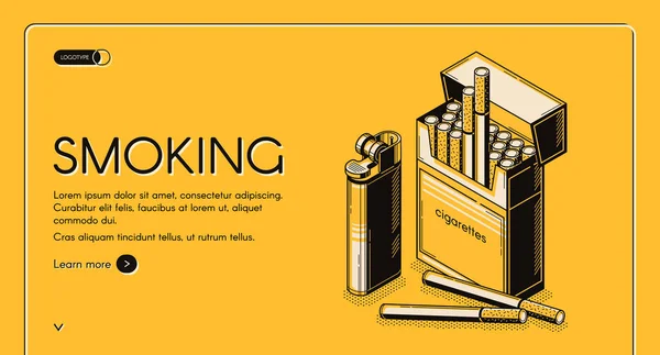 Activité fumeur atterrissage bannière cigarettes paquet — Image vectorielle