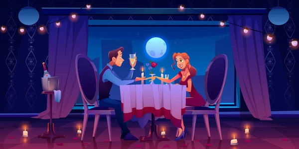 Hombre mujer pareja romántico fecha en restaurante . — Vector de stock