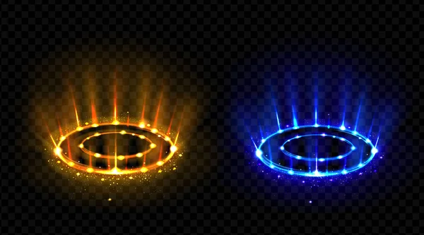 Raios de néon versus redondos. Efeito holográfico vs círculos —  Vetores de Stock