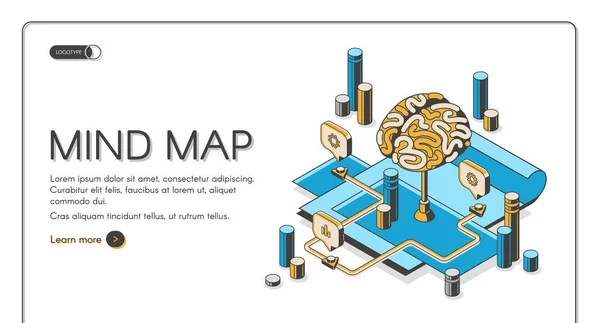 Mind map εργαλείο οπτικής σκέψης ισομετρική προσγείωση — Διανυσματικό Αρχείο