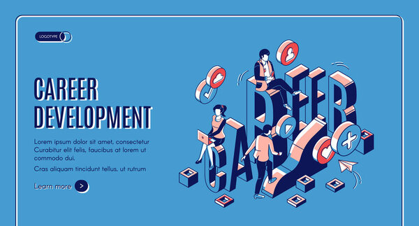 Изометрическая целевая страница развития карьеры, баннер
