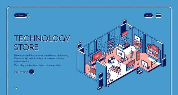Loja de computadores página de destino isométrica. Centro comercial vazio Ilustrações De Bancos De Imagens Sem Royalties
