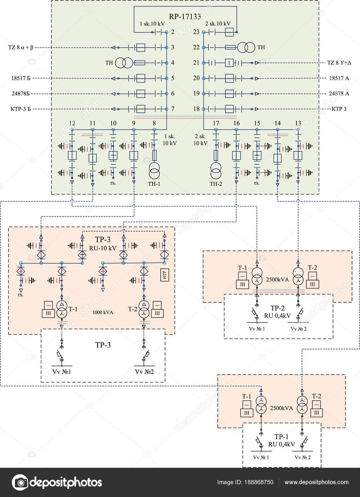 Electric Wiring Diagram Power Transformers — Stock Vector