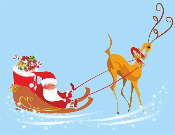 Santa arrives in a sleigh — Stock Vector