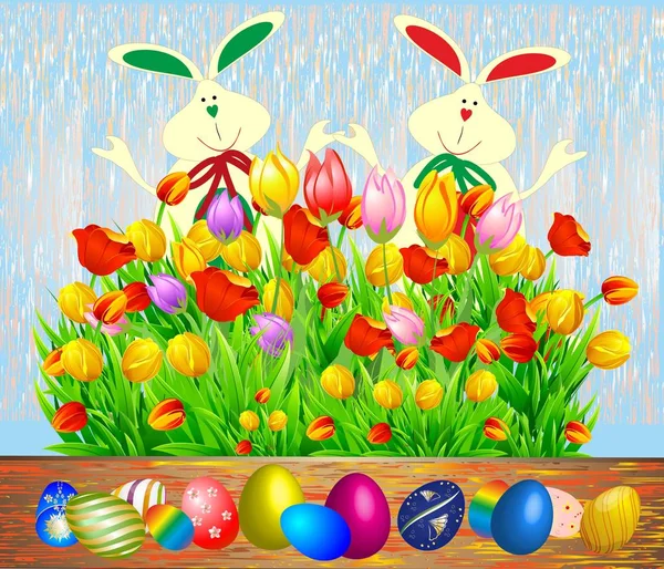 Easter decoration with rabbits — Stock Vector