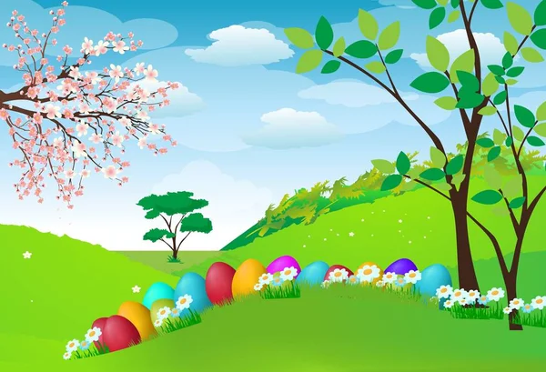 Easter eggs in the Meadow — Stock Vector