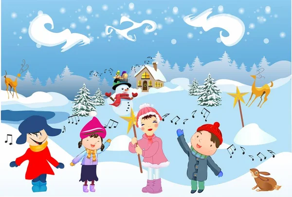 Los niños cantan el Carol — Vector de stock