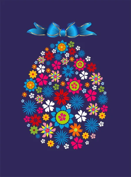 Œuf Pâques Avec Fleurs — Image vectorielle