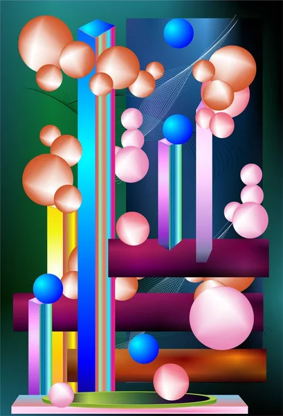 Abstrakt Färgrikt Komposition Med Rektanglar Och Bollar — Stock vektor