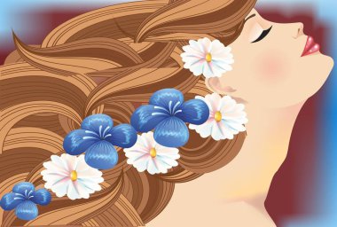  Saçında çiçekler olan bir kadınla kompozisyon.