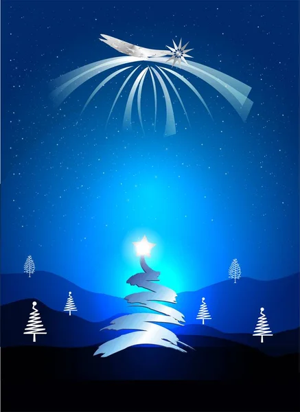 Composition Blue Christmas Tree Christmas Star Rays Christmas — Stock Vector