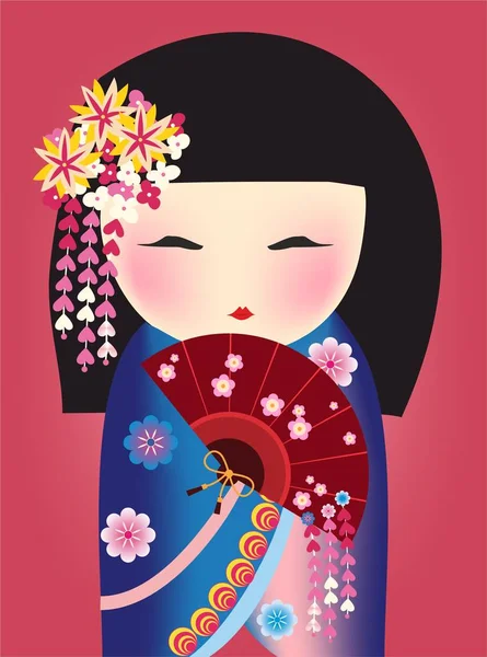 Композиция Японской Девушкой Которая Носит Традиционное Японское Платье — стоковый вектор