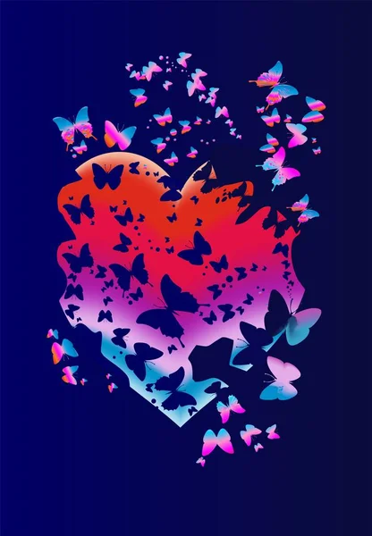Composition Heart Butterflies Fly Out — Stock Vector
