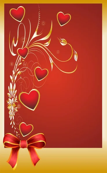 Composition Heart Golden Leaves Red Ribbon — Stock Vector