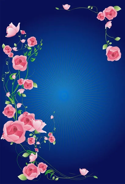Kompozice Růžovými Růžemi Modrým Pozadím — Stockový vektor